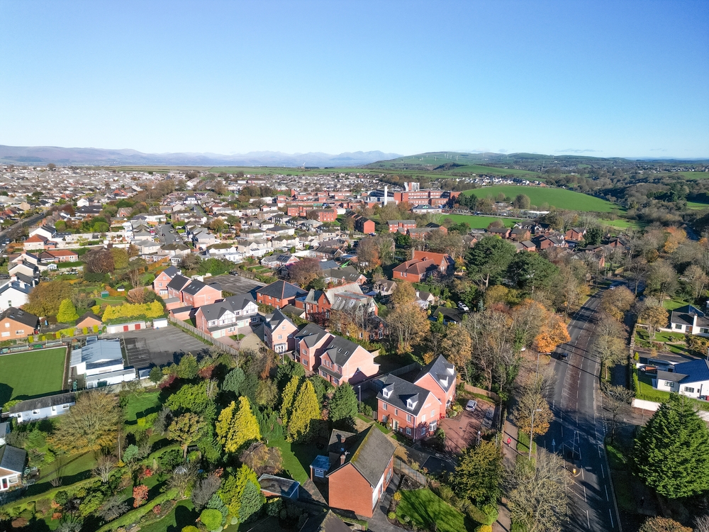 Aerial image of new-build properties in Cumbria.